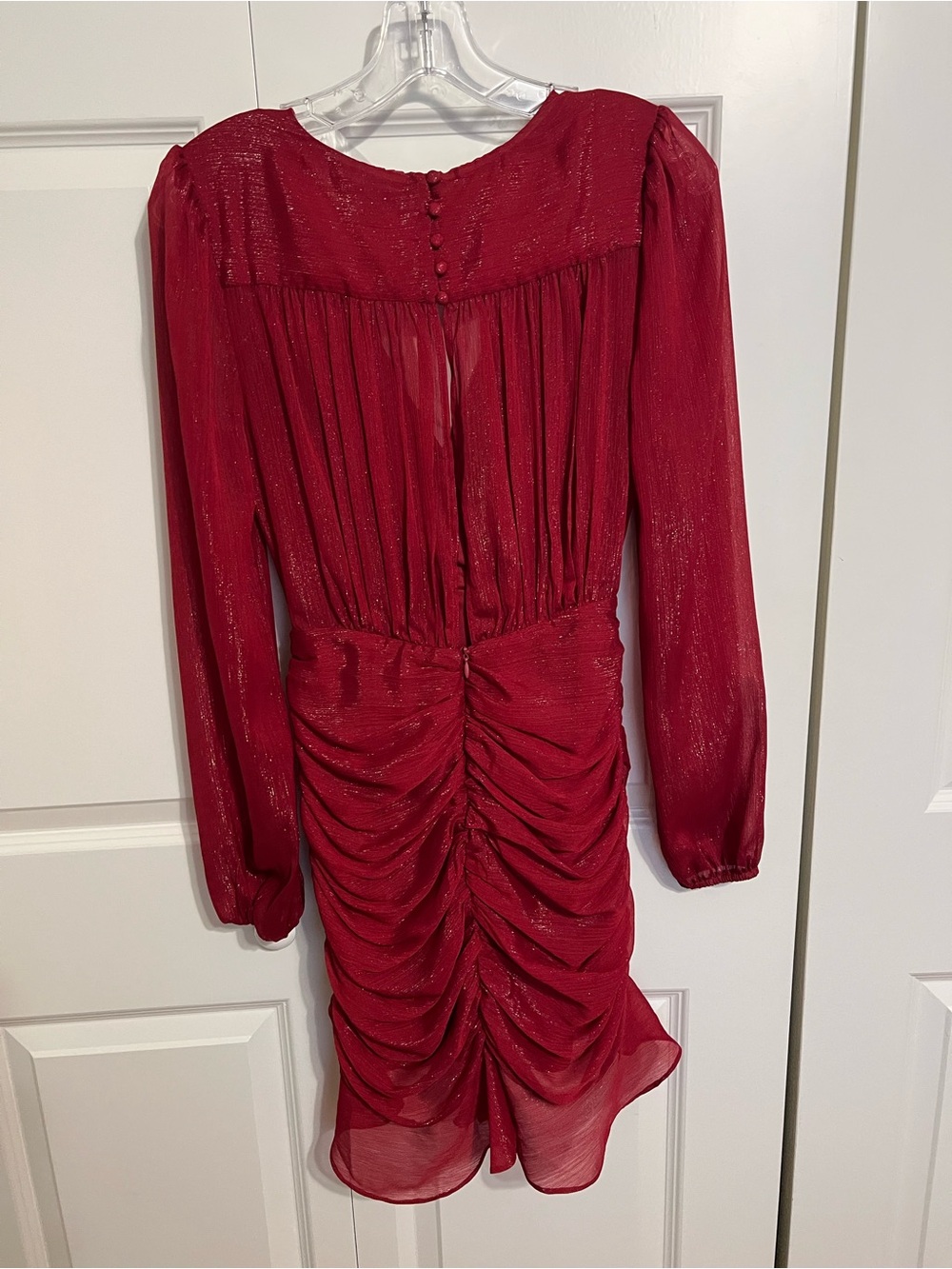 Blue Blush Burgundy Long-Sleeve Ruched Cocktail Dress